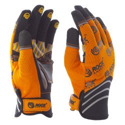 Mechanikai kesztyű, sárga-fekete tenyérfolttal,narancssárga kézháttal